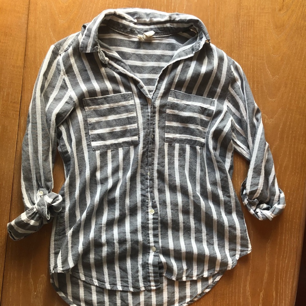 Grey and white striped button down